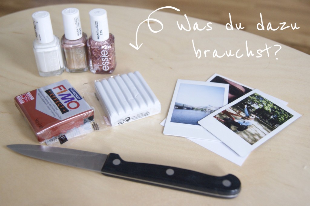 DIY Foto Halter aus Fimo, das benötigt ihr für das DIY: Fimo, Messer, Nagellack, Ofen, Bilder