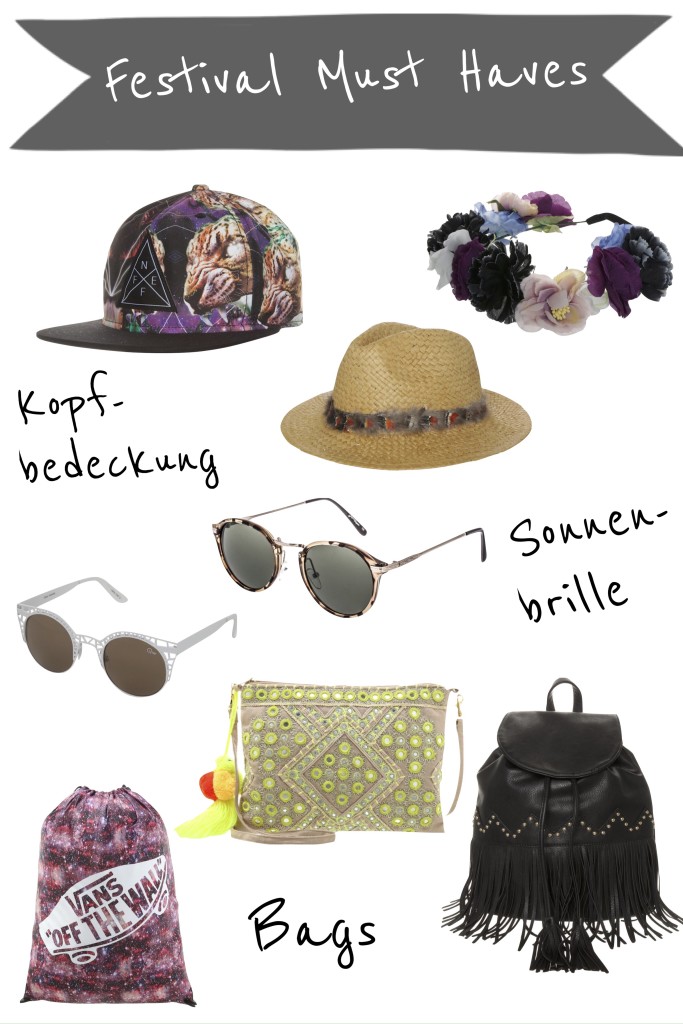 Festival Accessoires 2015: Stylische Kopfbedekcung, hippe Sonnenbrille und coole Bags