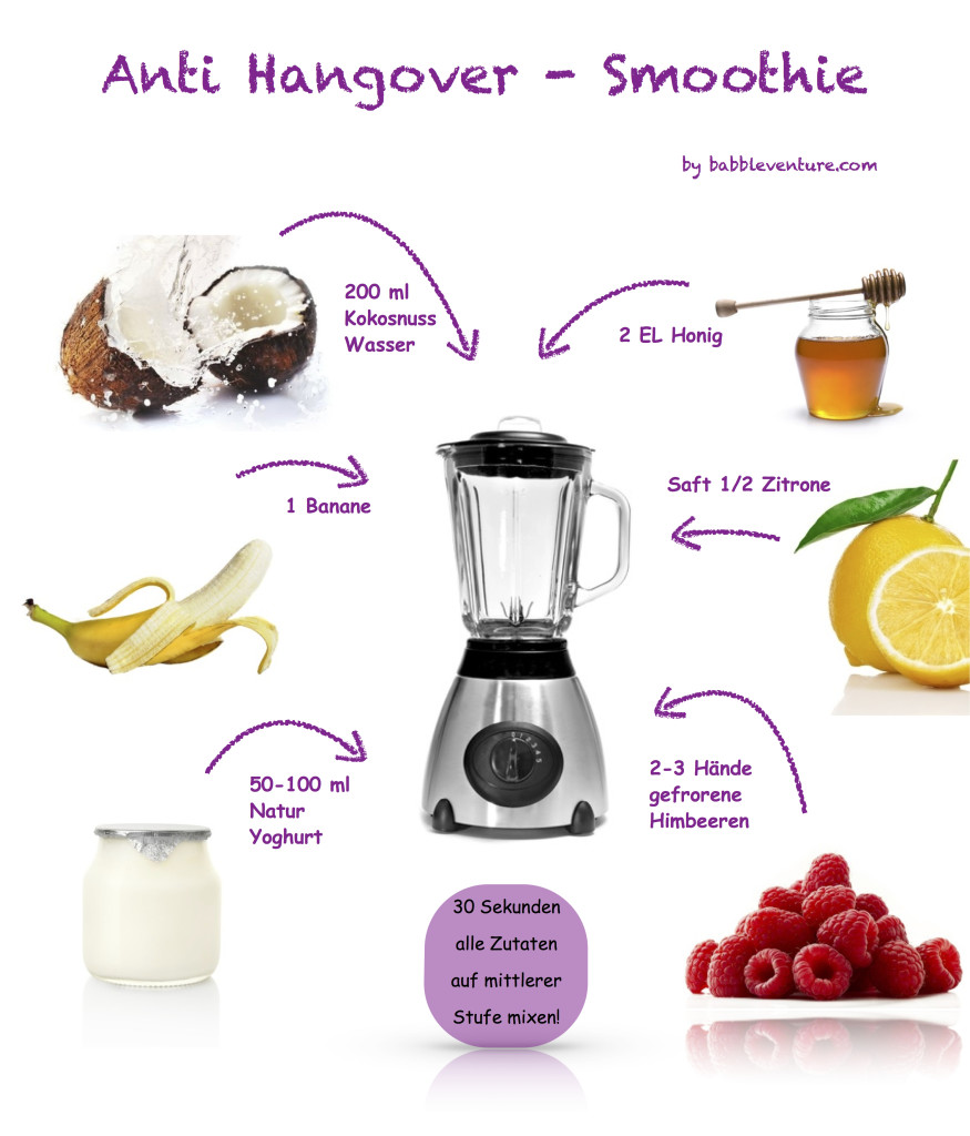 Infografik: ANti Hangover Smoothie nach einer langen durchsoffenen Nacht