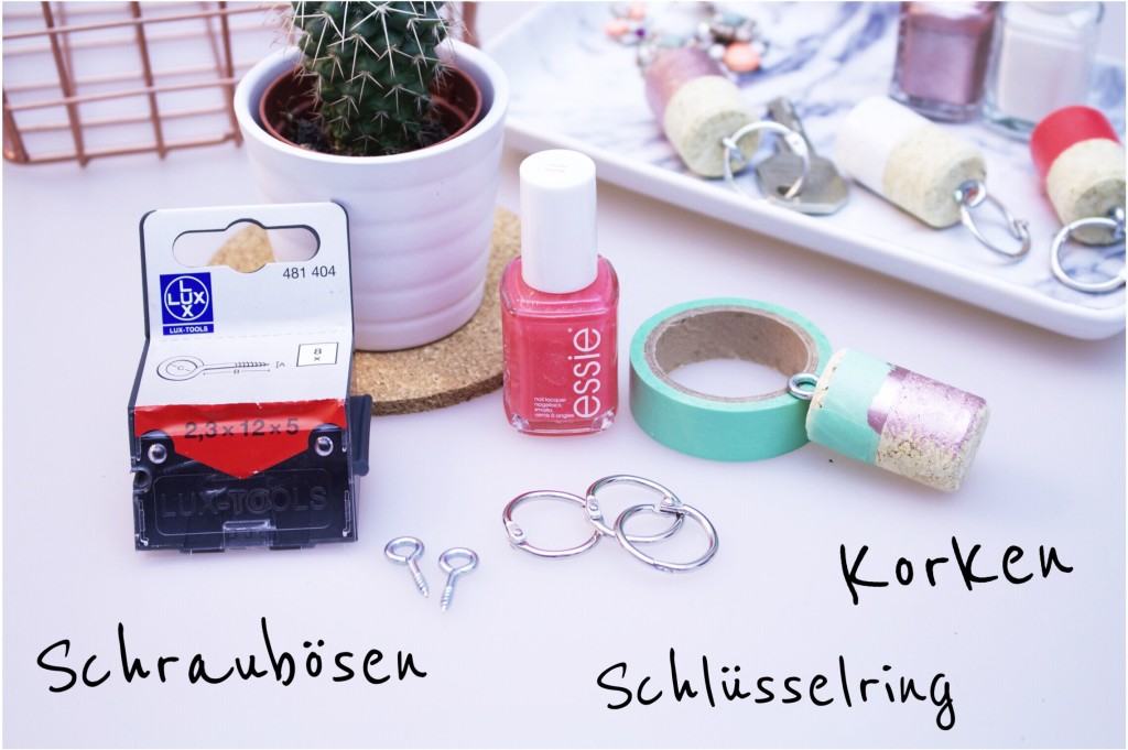 DIY Schlüsselanhänger aus Naturmaterial: Schraubösen, Schlüsselring, Kork, Nagellack