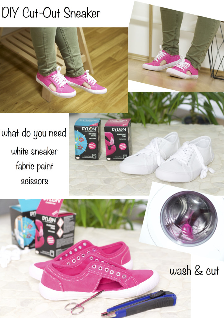 Kollage: DIY Cut-Out Sneaker Anleitung - den Sommer-Schuh-Trend mit wenigen Handgriffen selber machen - upcycling Idee