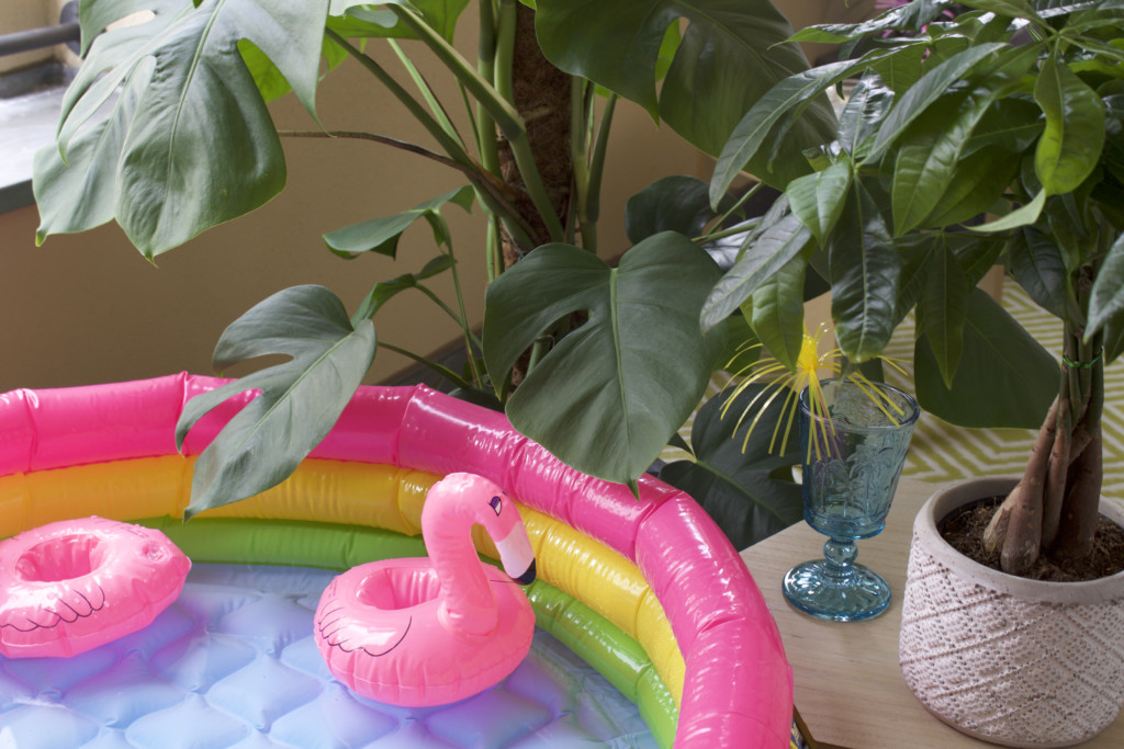Pool Party Inspiration with pink Flamingos and Cocktails