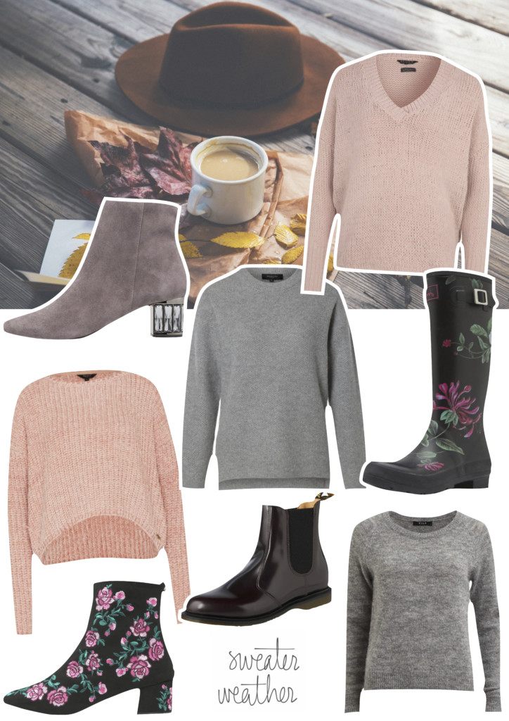 Collage mit Shopping Inspirationen für Herbst Pullover und Bootes - Fashion Blog Leipzig