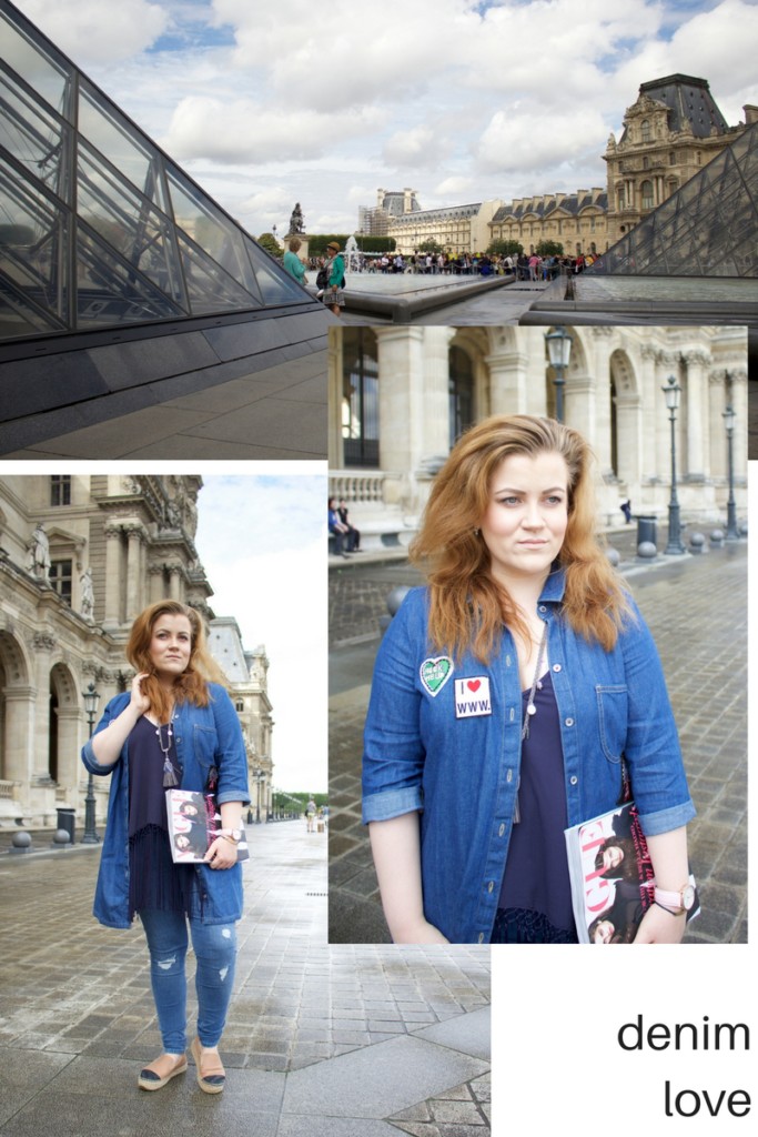 Collage: Letztes Sommeroutfit für 2016 mit Jeansmantel mit Patches und destroyed Jeans - aufgenommen in Paris