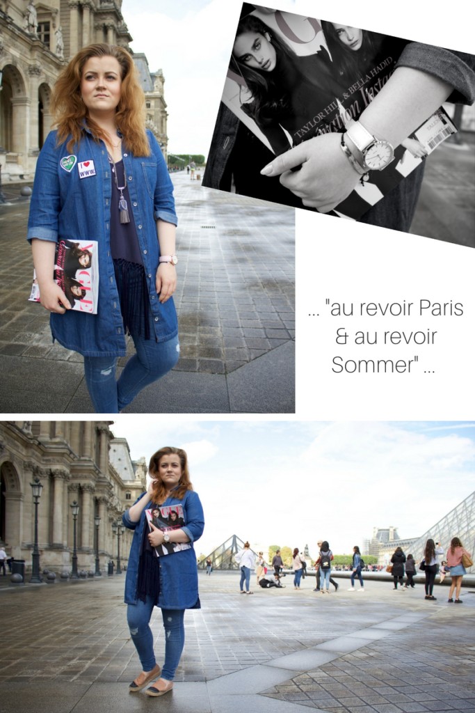 Collage 2: Letztes Sommeroutfit für 2016 mit Jeansmantel mit Patches und destroyed Jeans - aufgenommen in Paris