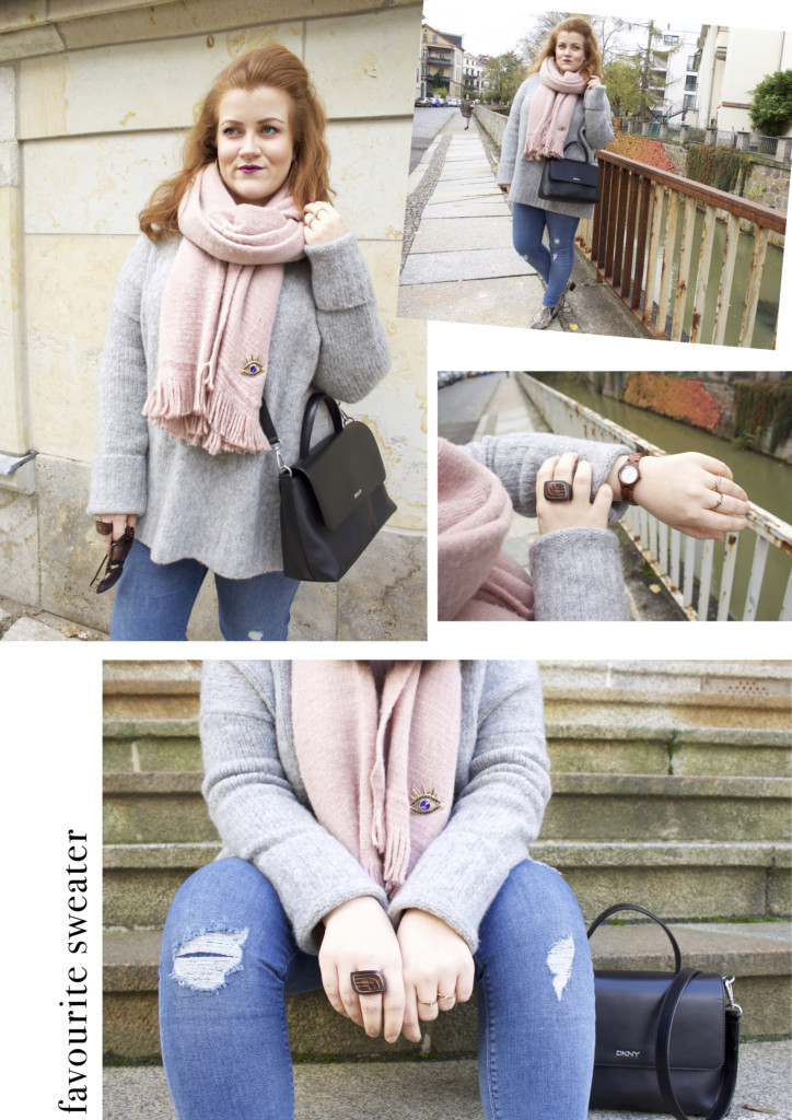 Collage: Herbstoutfit: Edited Sweater, Review Schal, Buffalo Boots & DKNY Tasche - Fashion Blog Leipzig