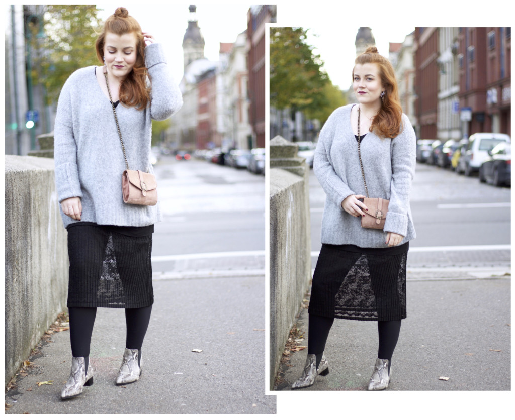Collage vom Lagenlook mit Spitzenkleid & Oversized Strickpullover - Fashion Blog Leipzig