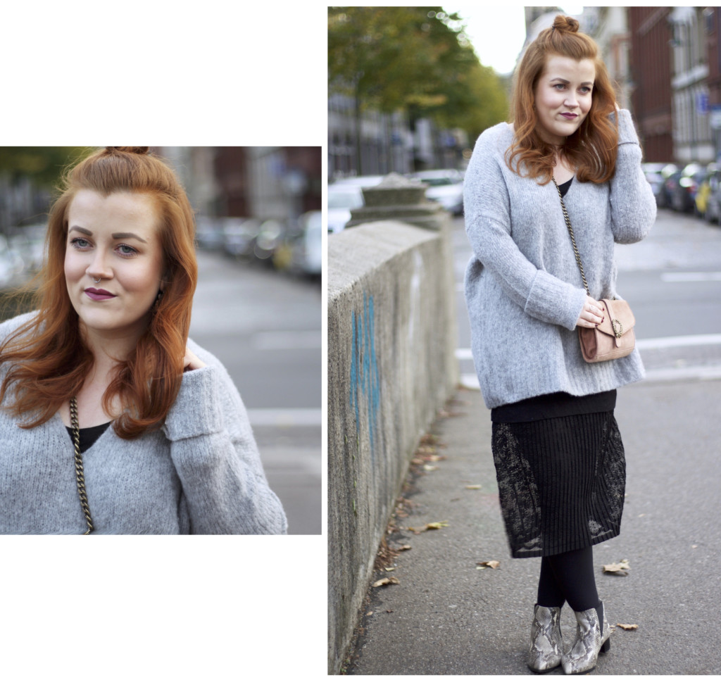 Collage 2 vom Lagenlook mit Spitzenkleid und Oversized Strickpullover - Fashion Blogger Leipzig