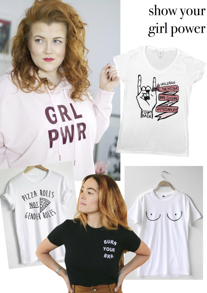 Collage mit Statement Shirts mit Feministischen Slogans