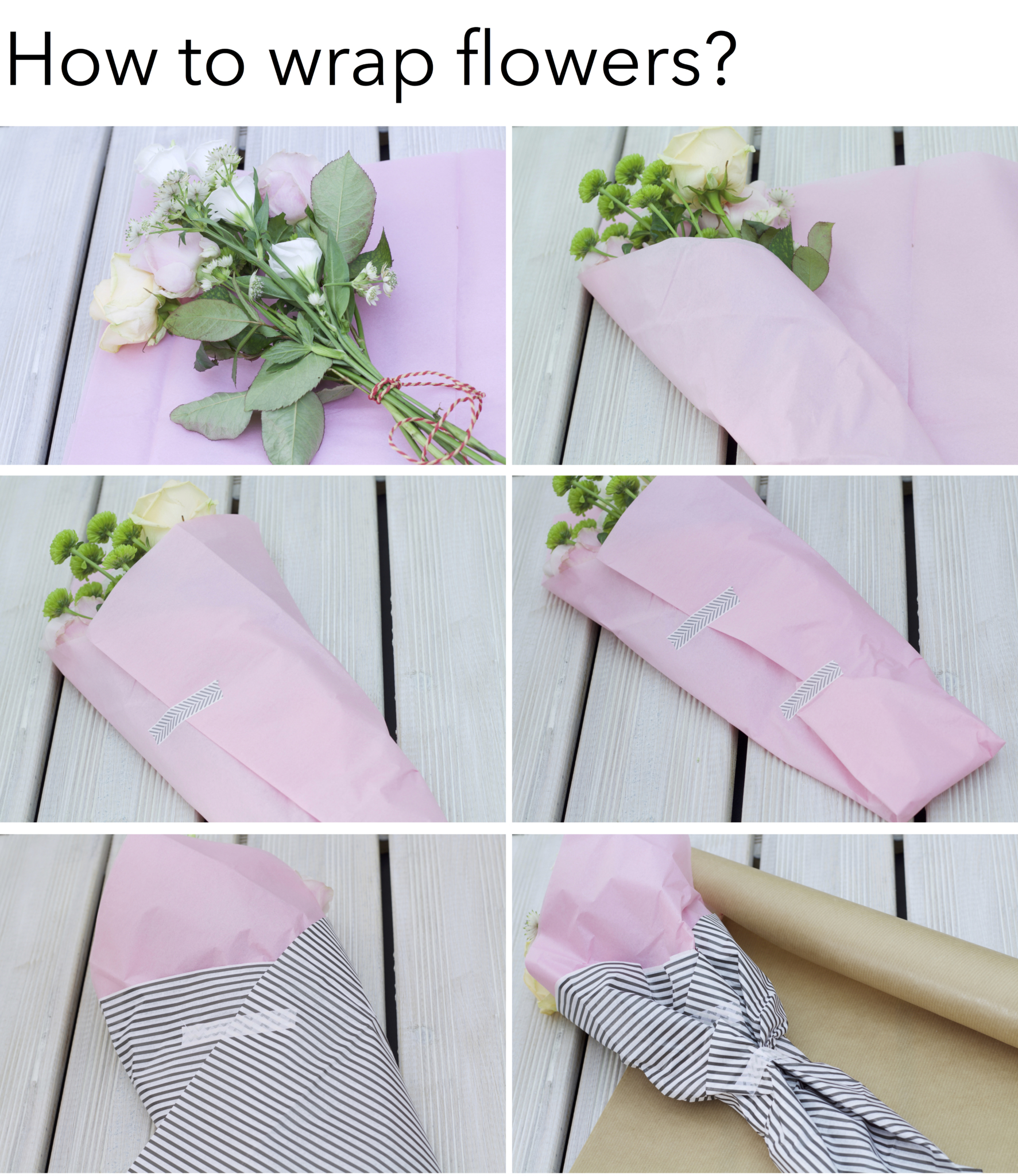 Schritt für Schritt Anleitung, wie man Blumen hübsch verpackt - mit Seidenpapier
