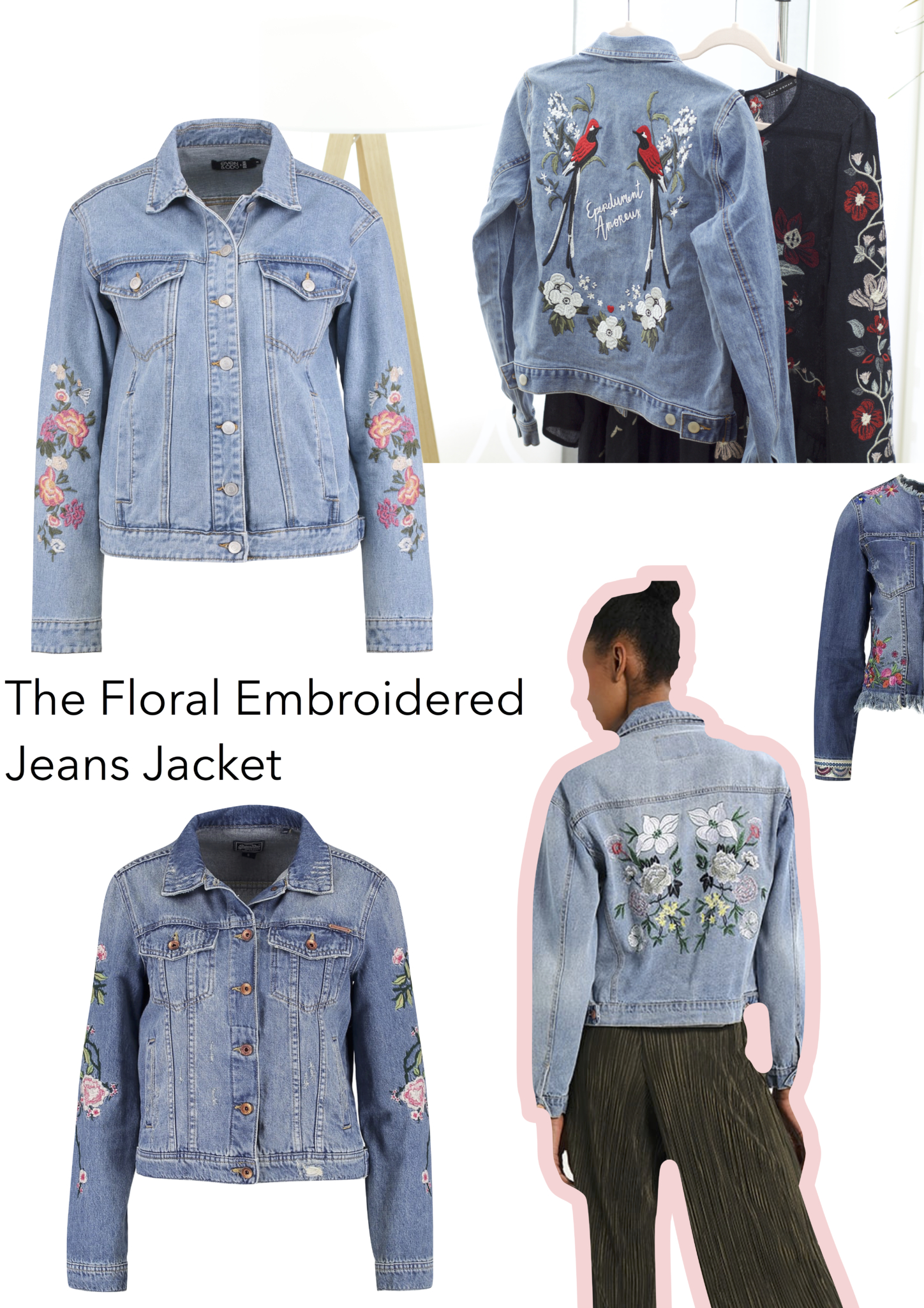 Collage: Denim Trend: Floral Embroidered Jeans Jacket - Trend der Saison, die Jeansjacke mit Stickerei - Fashion Blog Leipzig