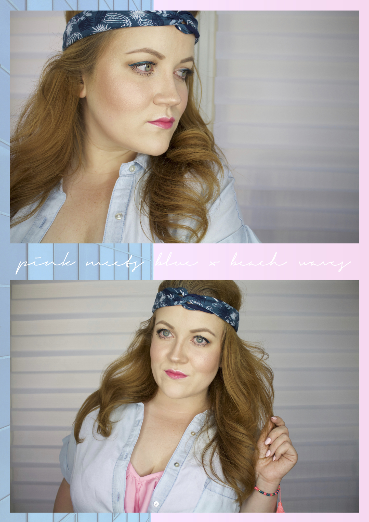 Collage mit Detailaufnahmen vom Look: pink meets blue: Sommer make-up look für Rothaarige | Typgerecht - Beauty Blog Leipzig Deutschland Bild 1