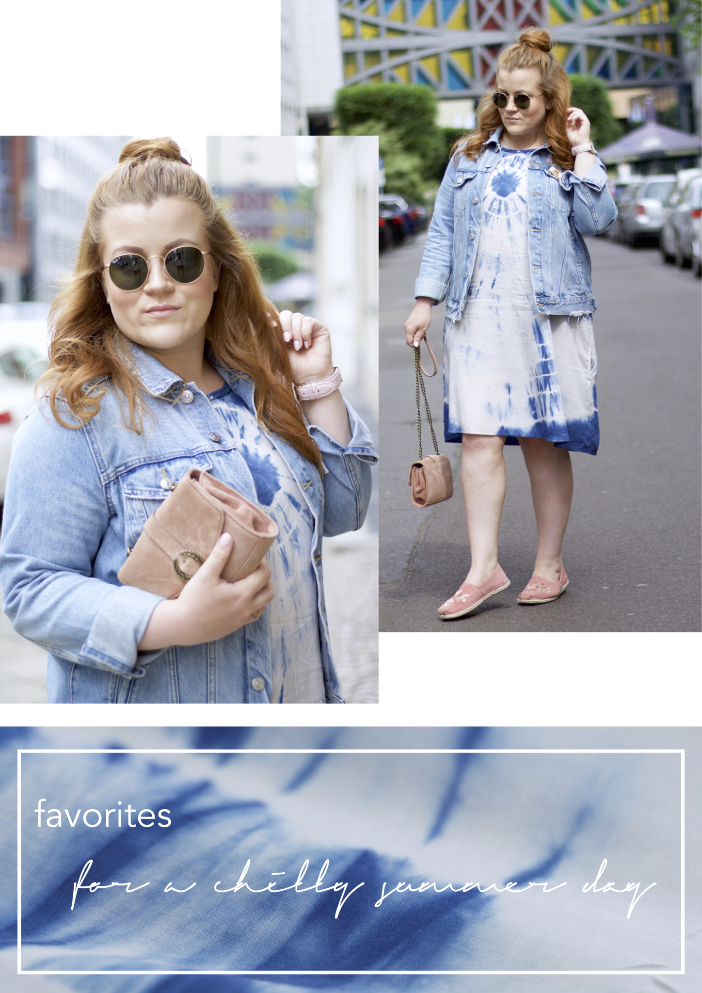 Collage mit Outfit Details - Outfit-Kombination für kühlere Sommertage - Jeansjacke und Batik-Kleid - Fashion Blog Leipzig - Blogger Style