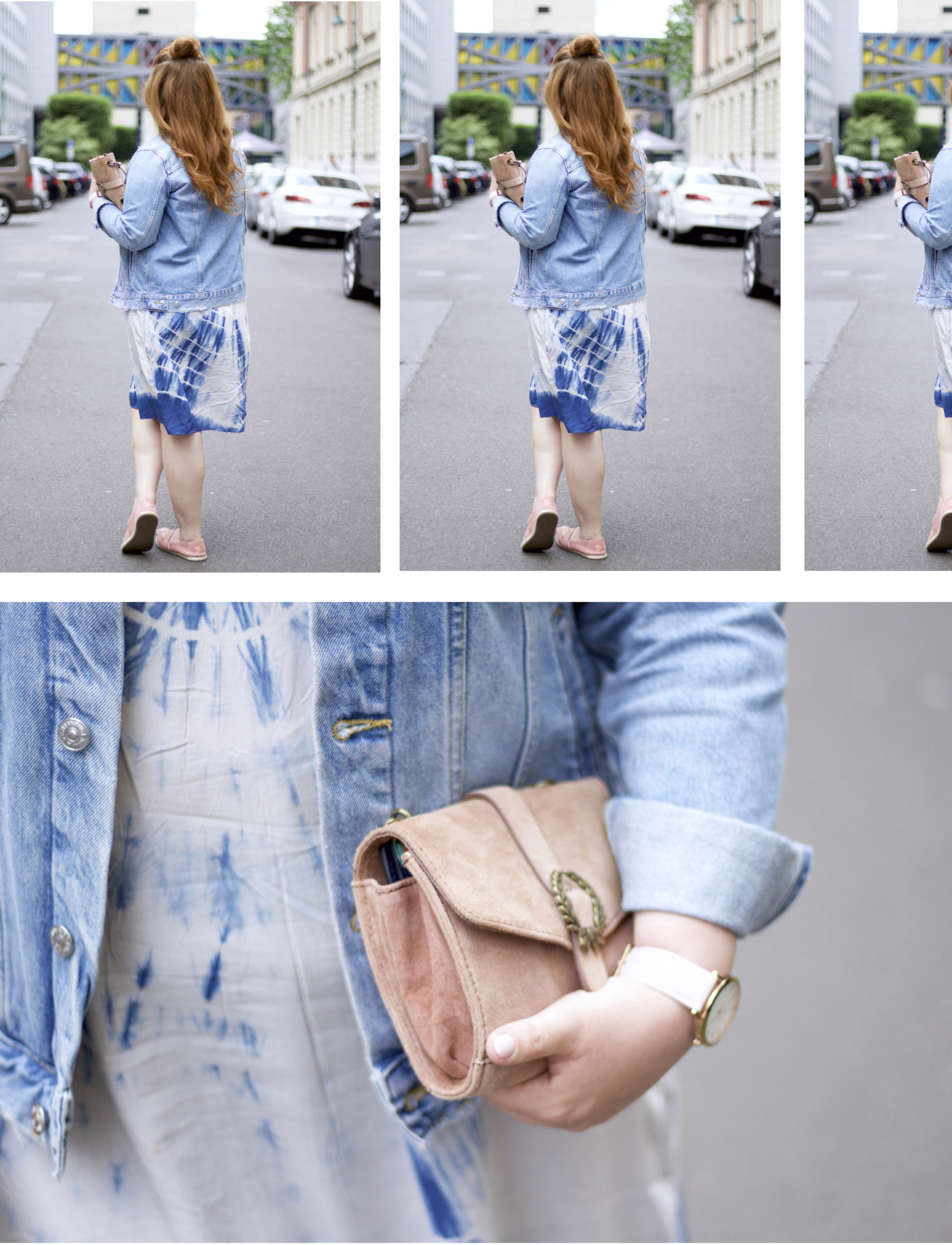 Collage 2 mit Outfitdetails - Outfit-Kombination für kühlere Sommertage - Jeansjacke und Batik-Kleid - Fashion Blog Leipzig - Blogger Style