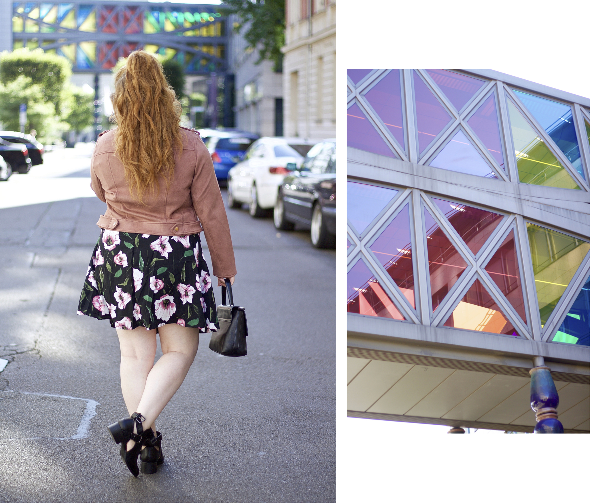  Fashion Blogger Outfit Inspiration: Wickelkleid von Asos trifft auf rosa Biberjacke von River Island - Look von hinten