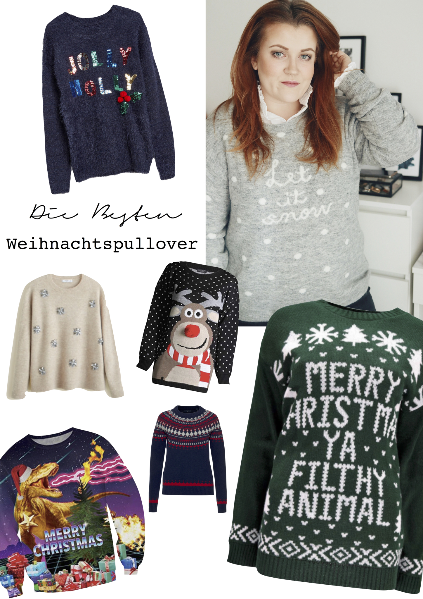 Shopping Collage zum Weihnachtspullover-Trend: Ich zeige, wo Du die besten Weihnachtspullover kaufen kannst, warum jeder einen tragen sollte & welcher gute Zweck dahinter steckt